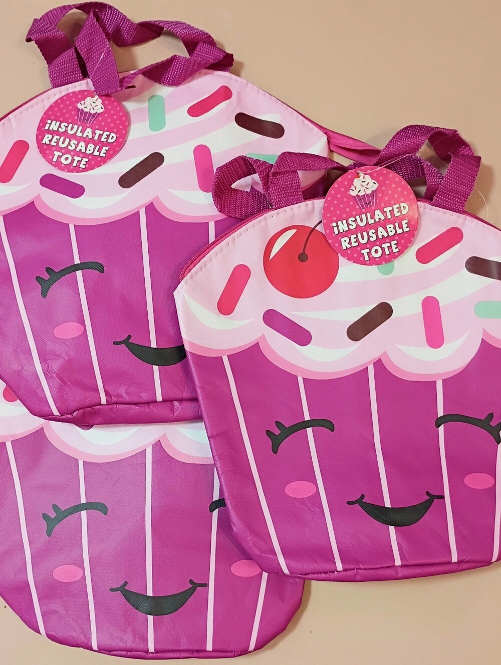 Lot of 3 Purple Cupcake Insulated Reusable Lunch Bags NWT